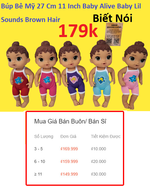 Búp bê tương tác búp bê mỹ đồ chơi có âm thanh cho bé: baby alive baby lil sounds brown hair baby doll pvn2585