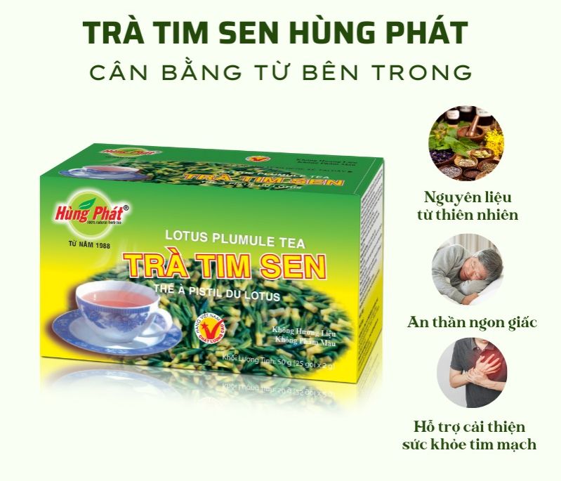 Trà Tim Sen Túi Lọc Hùng Phát Hộp 50g 25 Gói Hỗ Trợ Giấc Ngủ Ngon