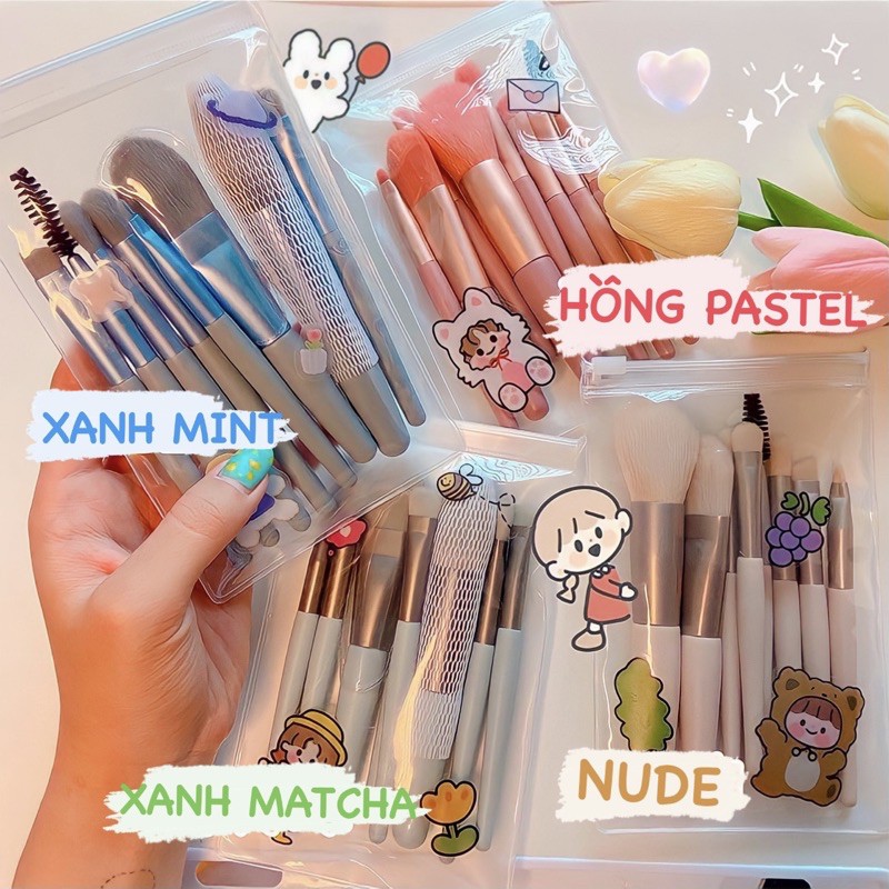 Bộ Cọ 8 Món Cao Cấp Lông Cọ Mềm và Chắc Chắn Set Cọ 8 Cây VINTAGE Kèm Túi Zip