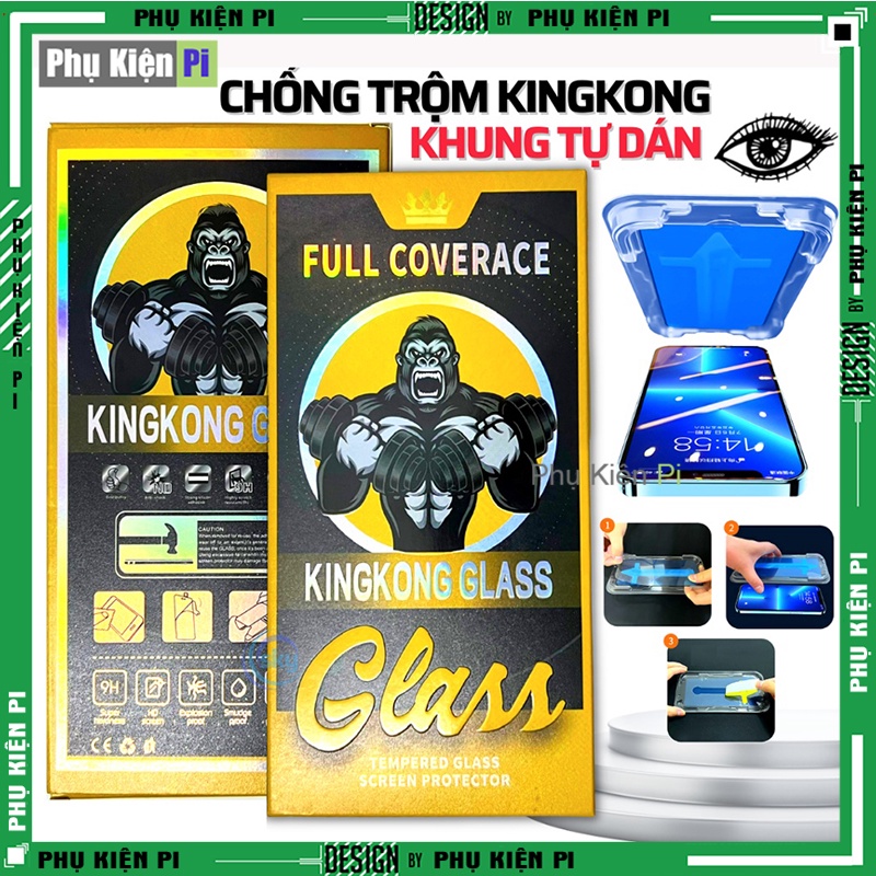 Kính Cường lực KingKong chống nhìn trộm có khung tự dán cho iphone 11 pro max 12 pro max 13 pro max x xr xs max 7 8 plus