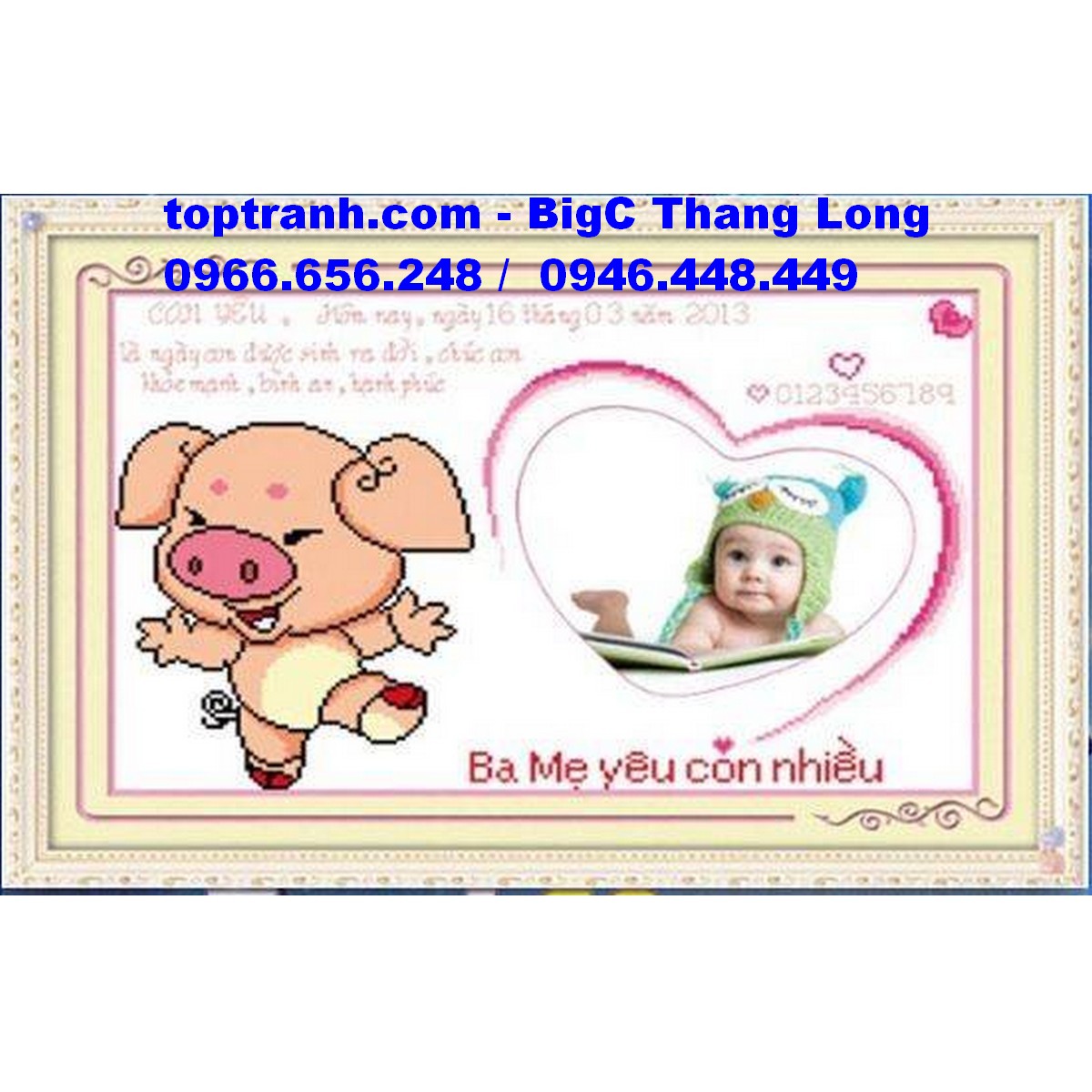 Tranh thêu chữ thập con heo con lợn tuổi hơi 222711 chưa thêu
