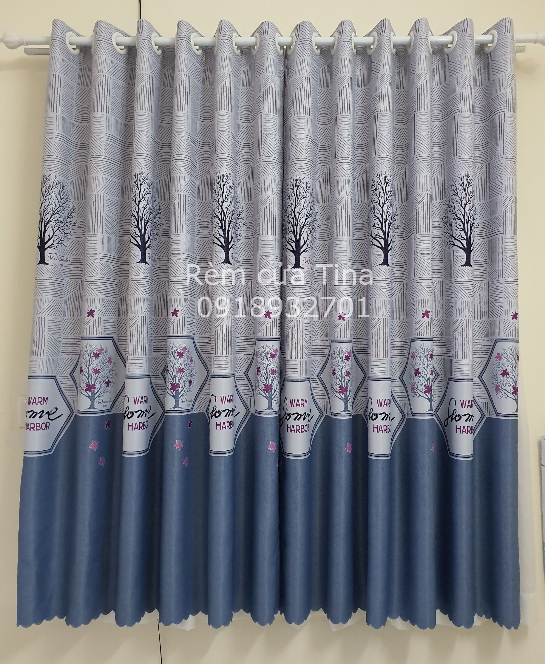 Rèm cửa sổ, cửa phòng ngủ chống nắng giá rẻ, hoạ tiết cây khô TNS-006