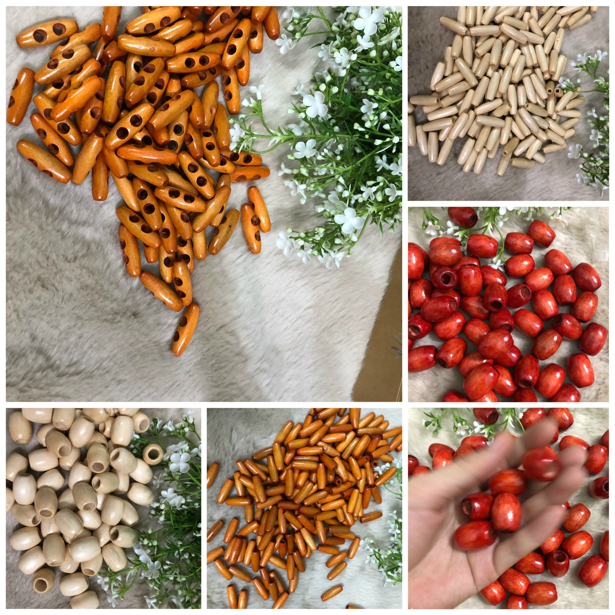 Hạt gỗ dài lỗ to nhiều màu phụ kiện handmade phụ kiện macrame đồ thủ công