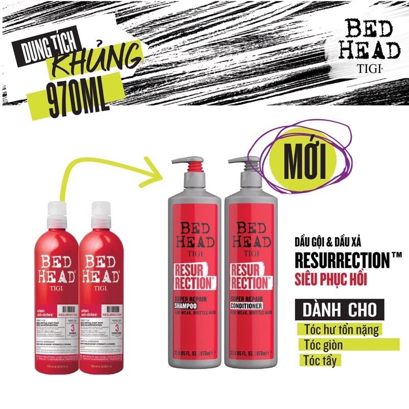 Cặp dầu gội và xả tigi chính hãng 970ml