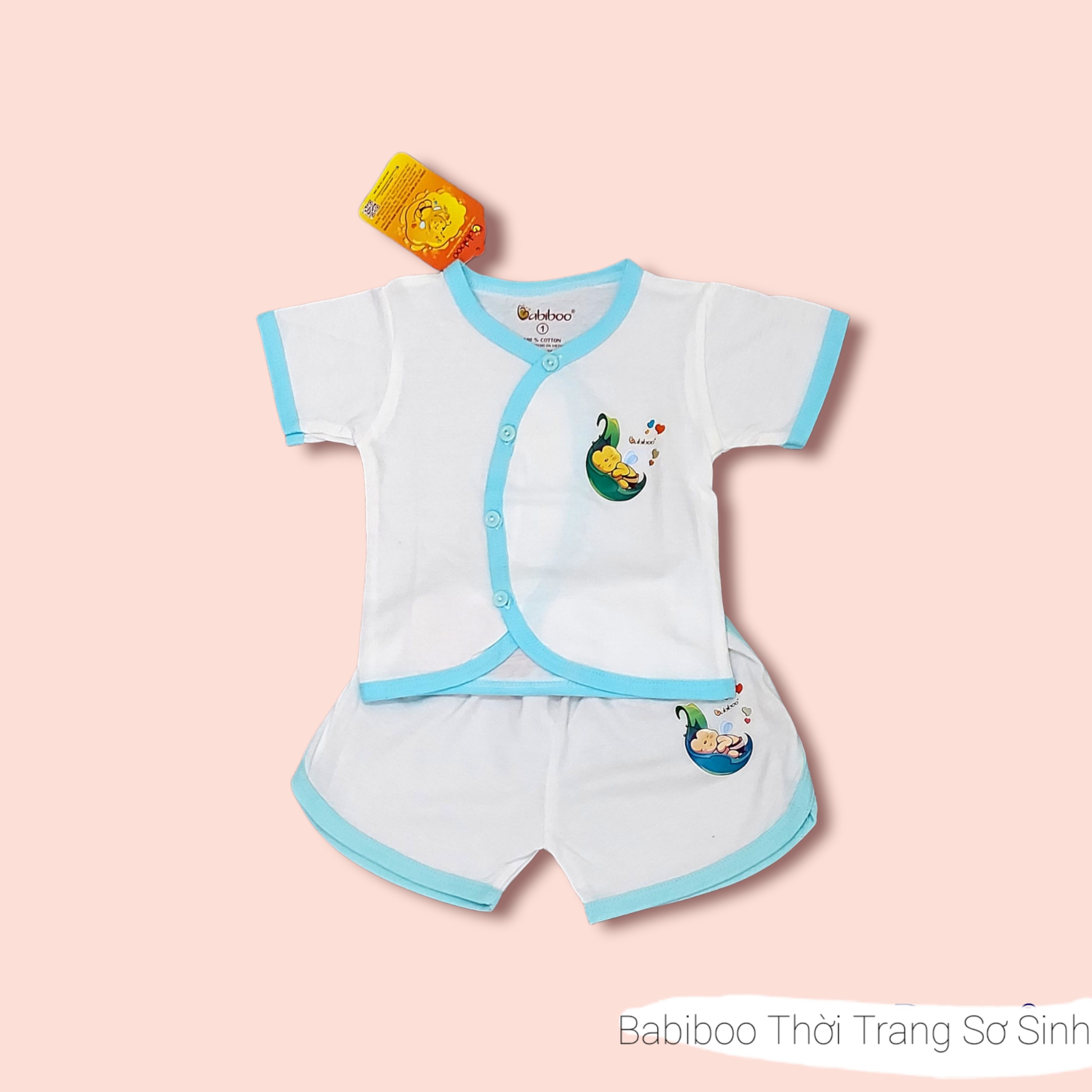 Bộ Quần Áo Trẻ Em Cotton Ngắn Tay Cổ Tim BABIBOO - BBC11