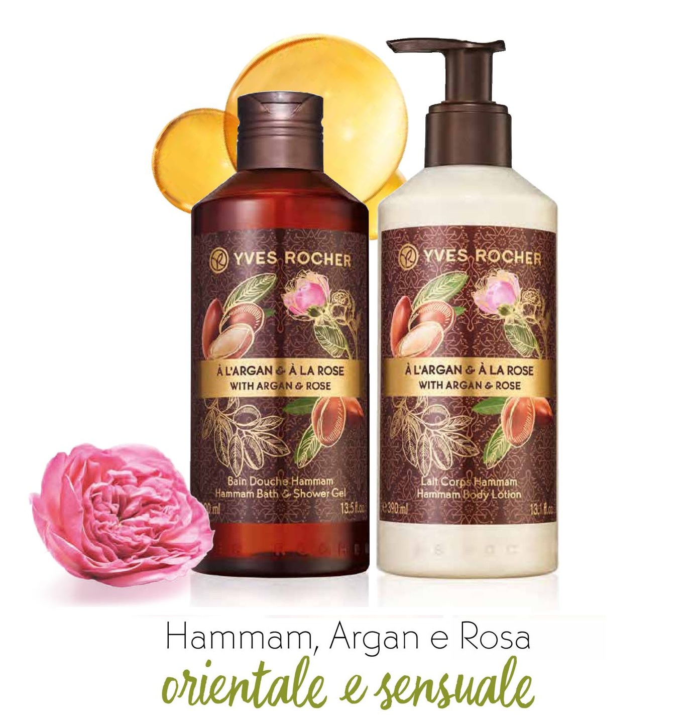 {Combo}_ Gel tắm Yves Rocher 400ml + Dưỡng thể Yves Rocher 390ml - Hương hoa hồng Argan Rose Petals