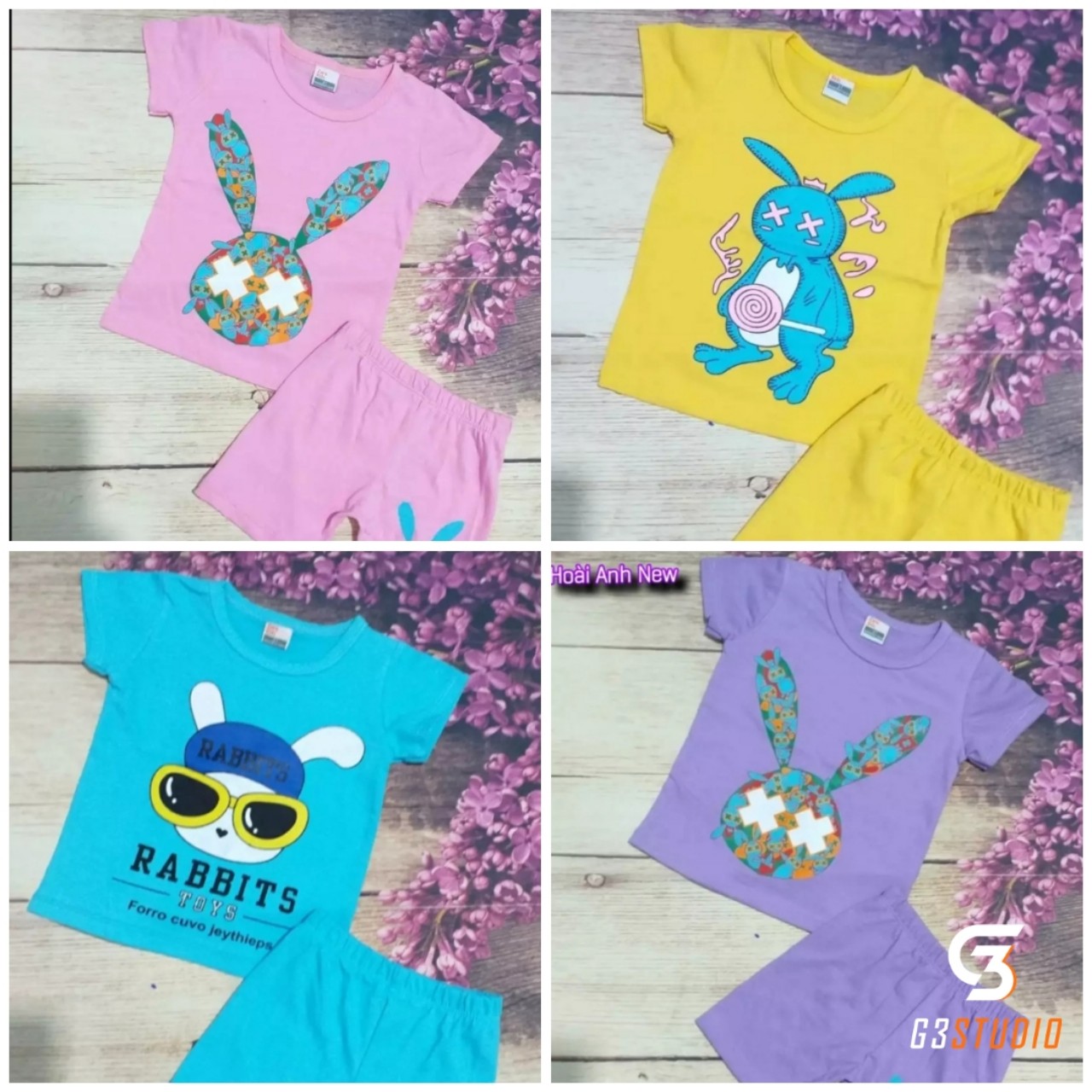 [ MẨU MỚI ] COMBO 3 bộ  chất cotton mềm mịn - co giản - in chú thỏ ngộ nghỉnh dành cho bé gái ( 6-24kg )