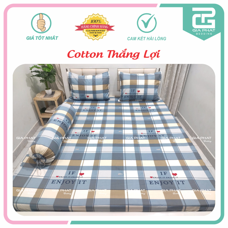 Bộ ga gối Cotton Thắng Lợi 100% Cotton chuẩn logo họa tiết Sọc