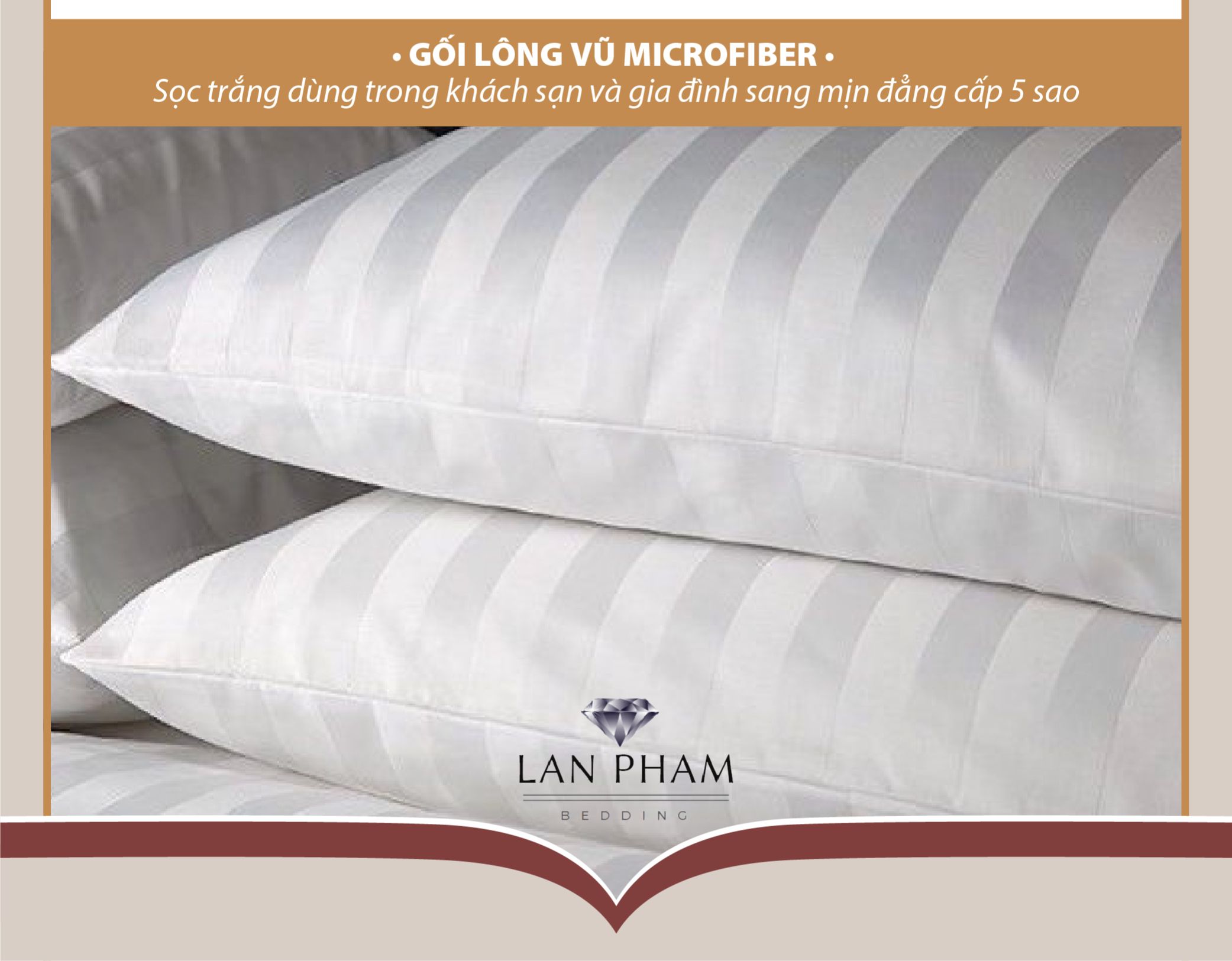 [ĐỘC QUYỀN] Ruột Gối Lông Vũ Microfiber Lan Pham Bedding Nguyên Chất Mềm Mịn Sang Trọng Cao cấp 5 Sao Kích Thước 50x70cm