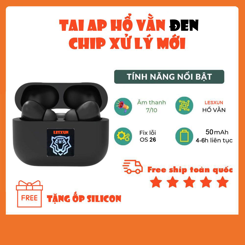  Tai nghe bluetooth AP PRO 2 Hổ Vằn Đen CHIP Lesxun  Bản mới  Fix OS 26 Vi trình mới Âm to Bass treb hay Pin nén 8H Earphone nhét tai nghe nhạc không dây True Wireless 