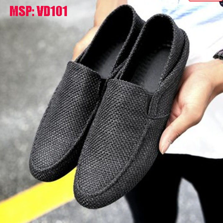 (Tặng vớ lười khửi mùi nam) - Giày lười vải nam Full đen hàng chuẩn A+