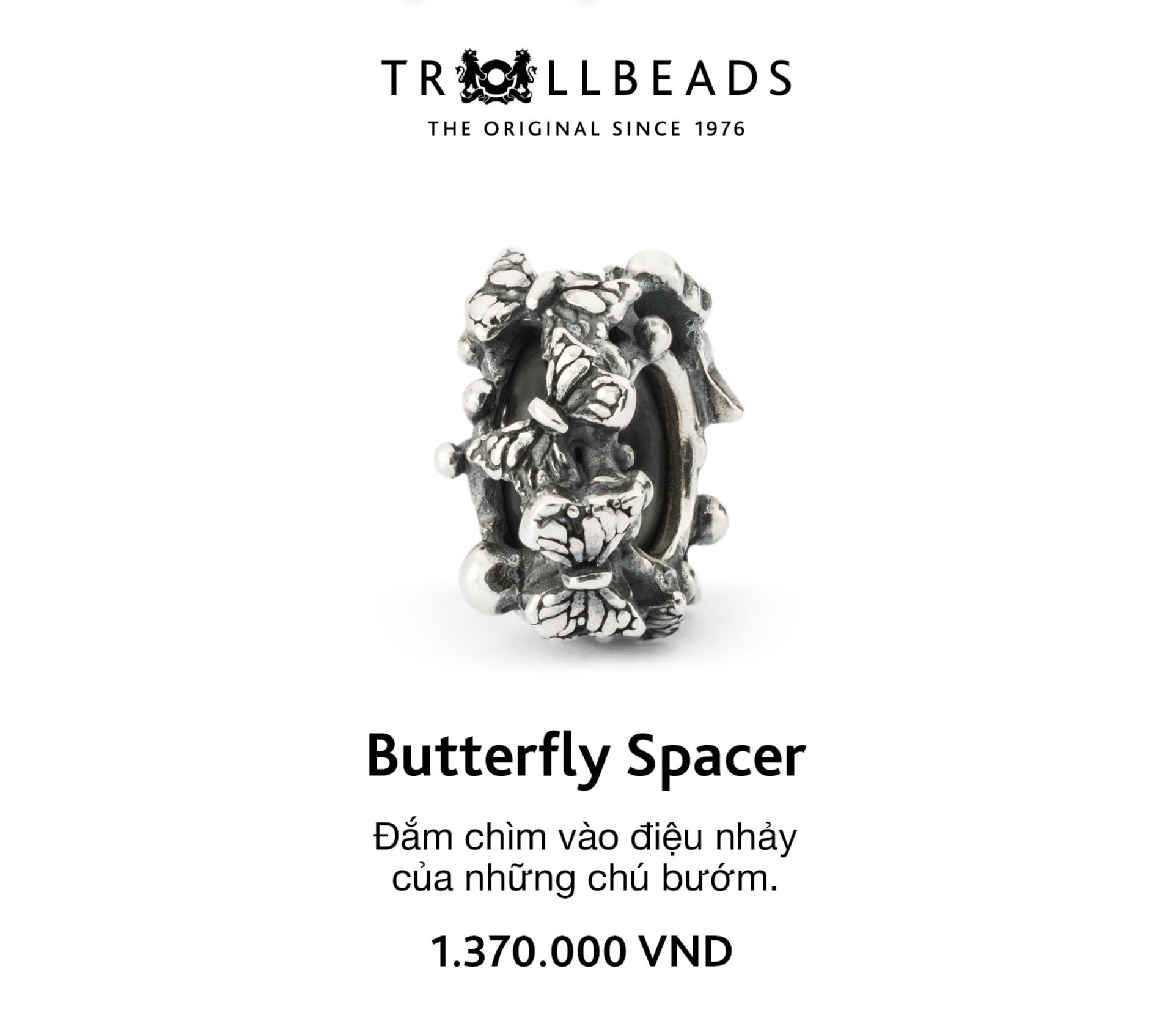 Trollbeads bead bạc cao cấp butterfly spacer