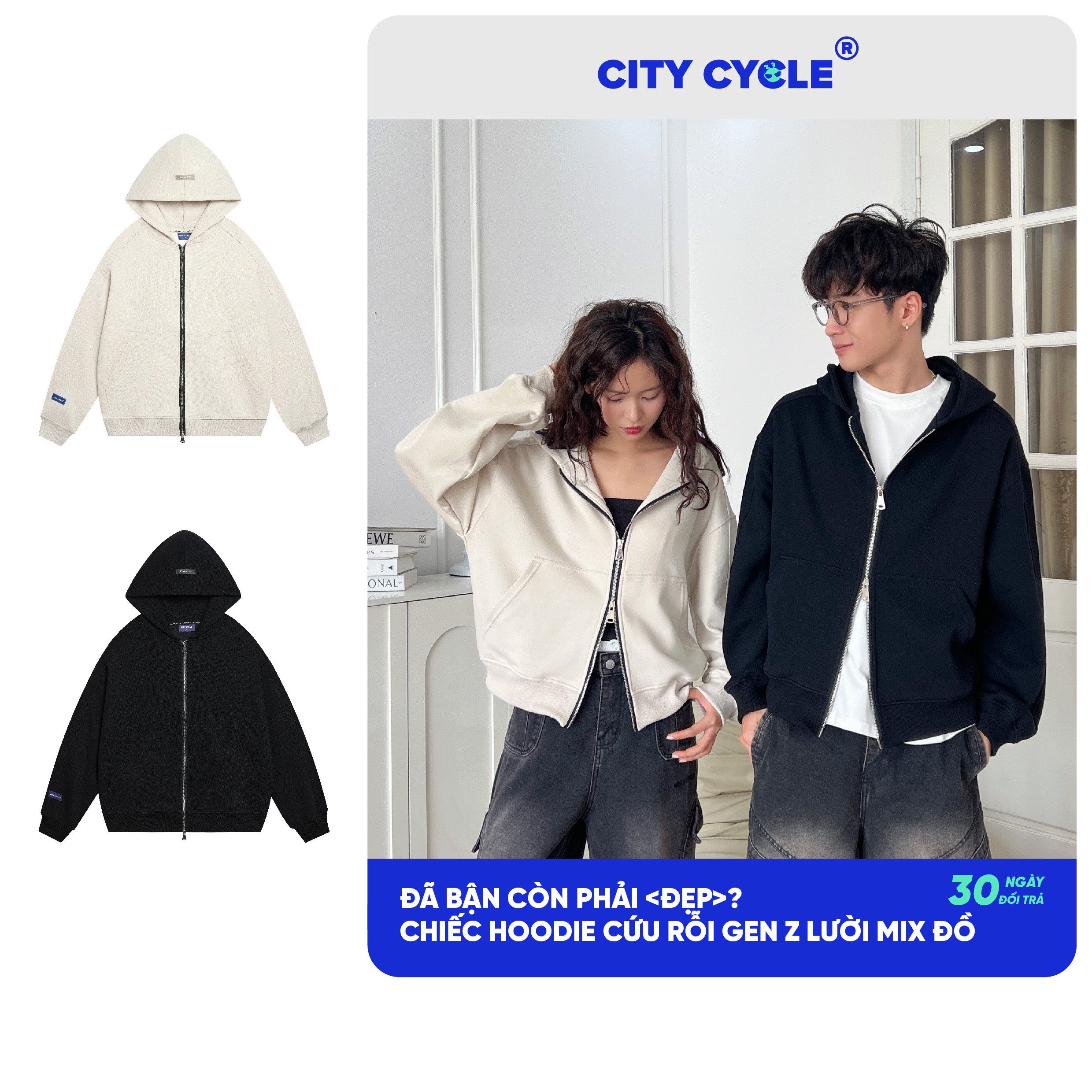 Áo khoác hoodie zip nam nữ nỉ 2 lớp boxy Local Brand Chính Hãng City Cycle Áo Khoác Hoodie zip On My Way