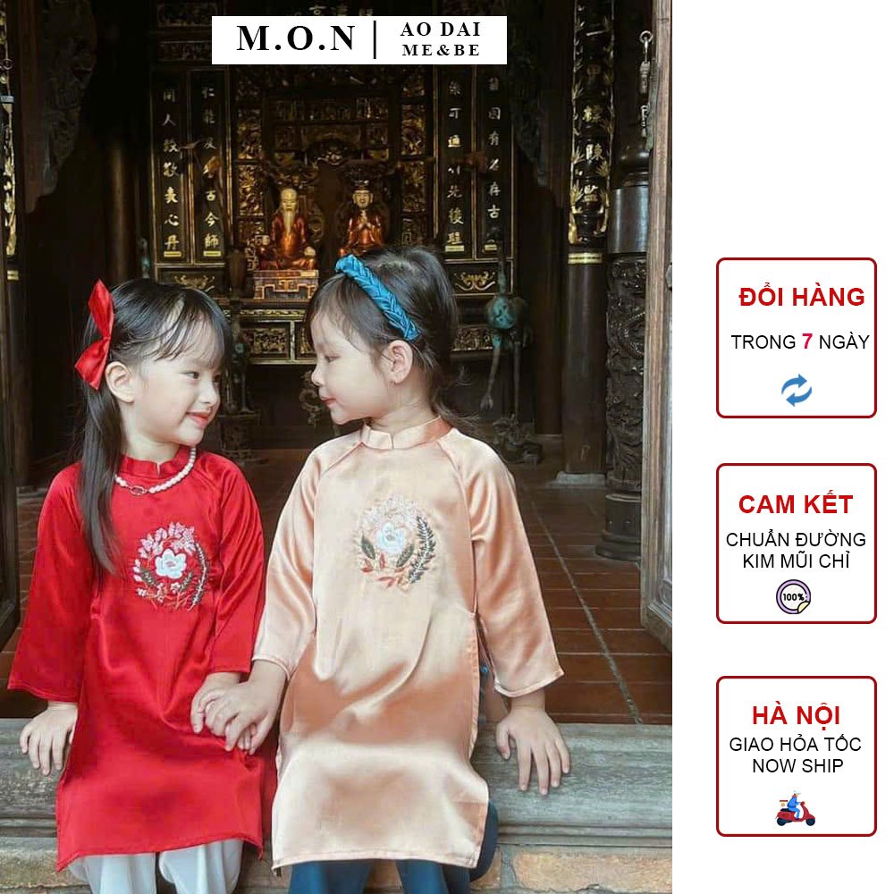 Set áo dài bé gái thêu hoa lan khuê