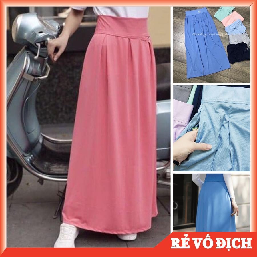 Váy Quây Nữ Chống Nắng Thời Trang Xe Máy Trơn Vải Thông Hơi Dệt Kim Cao Cấp Giá Rẻ Dáng Dài Có Túi Trước Dễ Thương Xẻ Tà Jeans Toàn Thân Dạng Quần