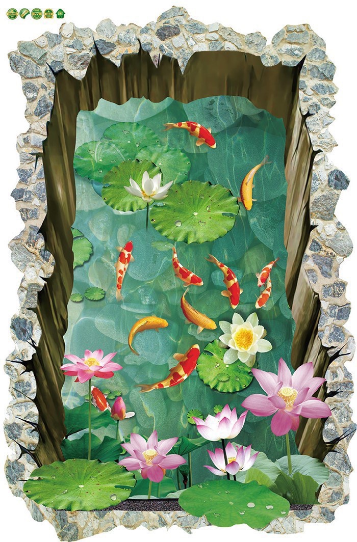 Decal tranh dán tường hồ cá 3D