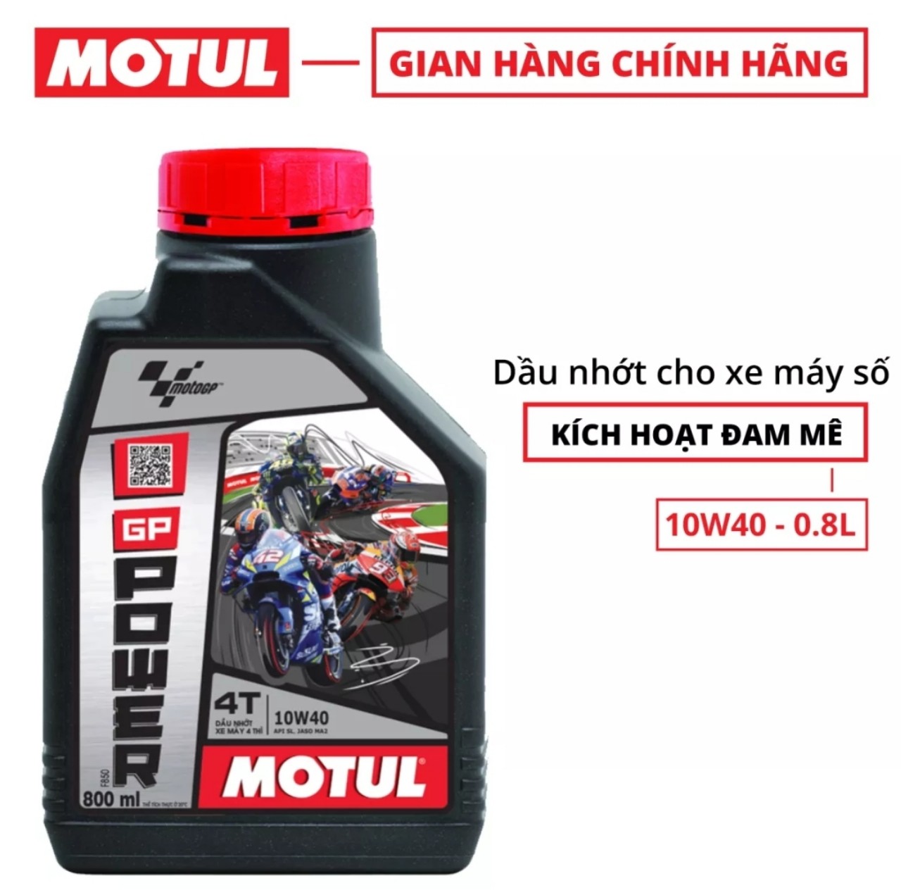 (TẶNG bọc cà vẹt) Nhớt MOTUL GP Power 4T 10W40, Nhớt cho các xe số, tay côn như Dream, Wave, Exciter, Raider, Sonic...Hàng nguyên tem chính hãng, shop uy tín