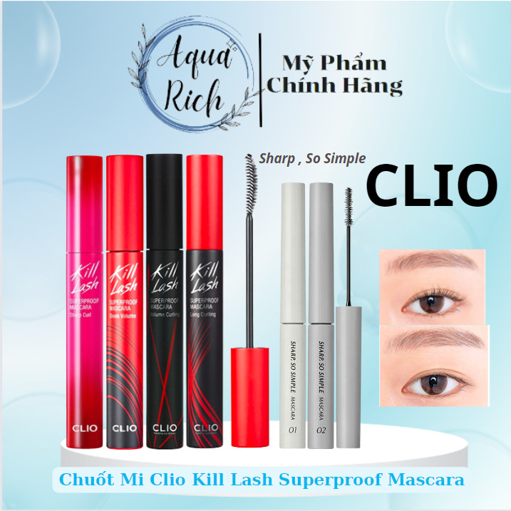 Mascara Clio Kill Lash Superproof 7g làm cong - dày và dài - Volume Curling - Long Curling - Sleek Volume