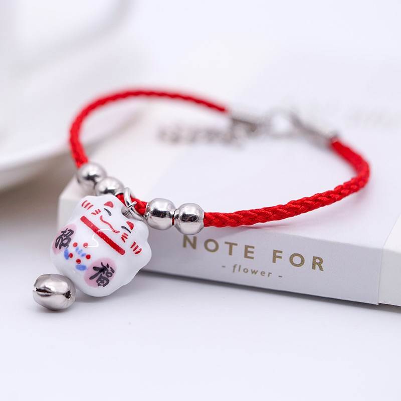 [HCM]Vòng tay mèo chuông gốm sứ maneki neko nhật bản may mắn kèm video