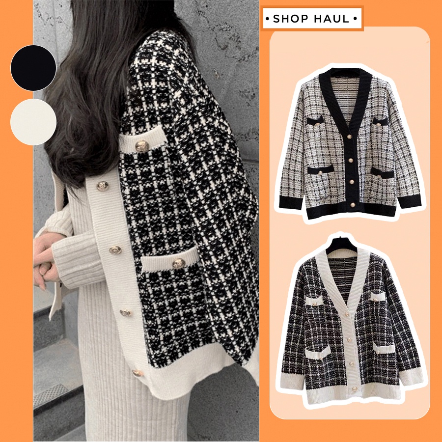 Áo khoác len Cadigan, Khoác cardigan dạ tweet Shop Haul - AC-G05