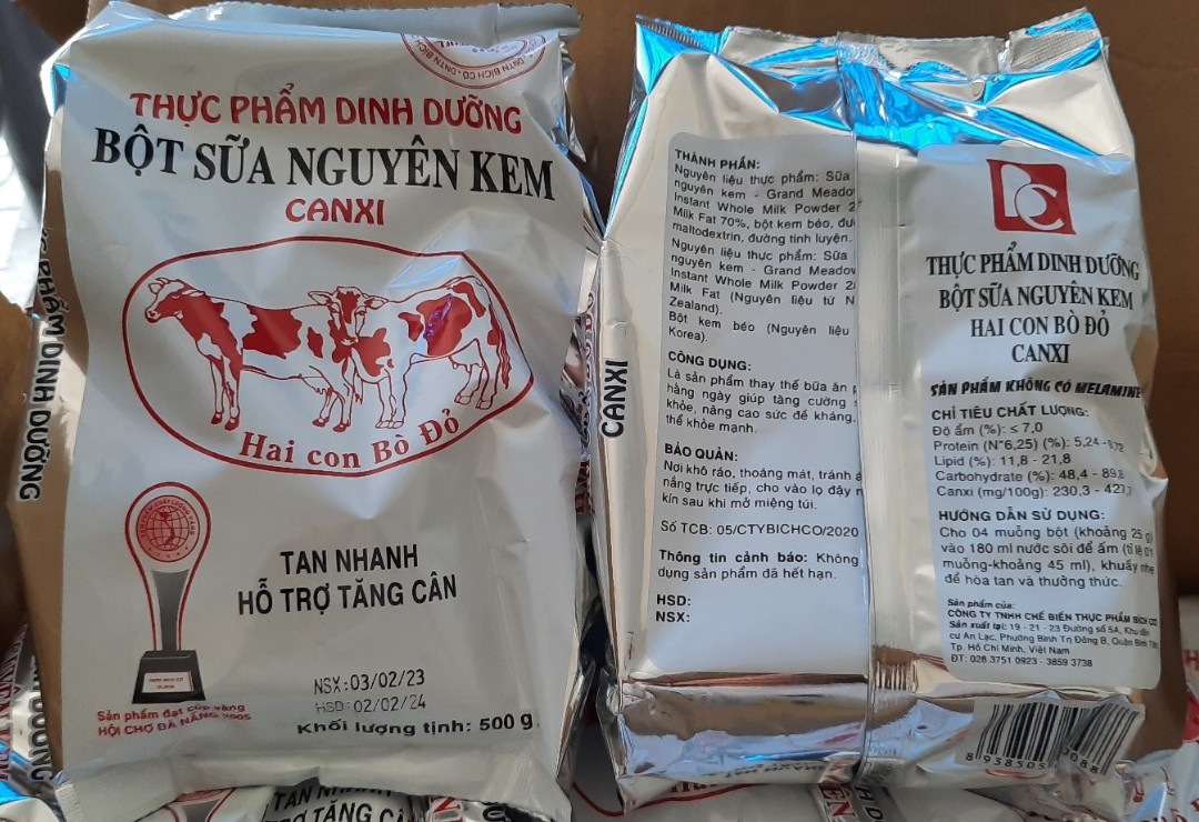 Combo 2 bịch sữa bột nguyên kem hai con bò đỏ - sữa bột nguyên kem canxi