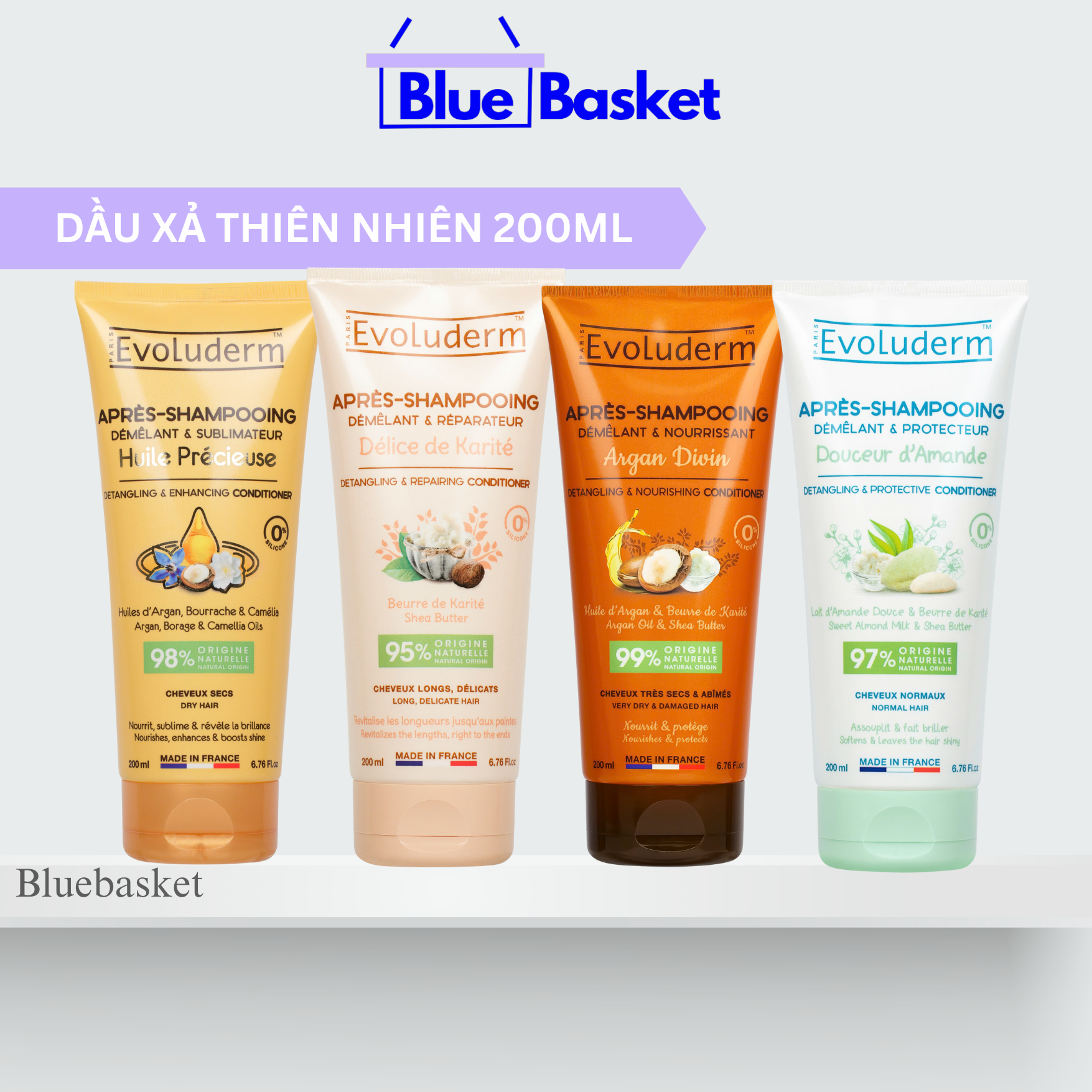Dầu Xả Evoluderm Pháp 200ml Không Silicone, Chiết Xuất Từ Thành Phần Thiên Nhiên Giúp Tóc Suôn Mượt, Khỏe Mạnh
