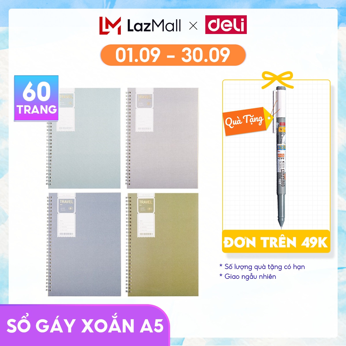 Sổ Tay Ghi Chép/Sổ Lò Xo Dễ Thương DELI A5 60 Trang - LA560 [Mẫu Ngẫu Nhiên]