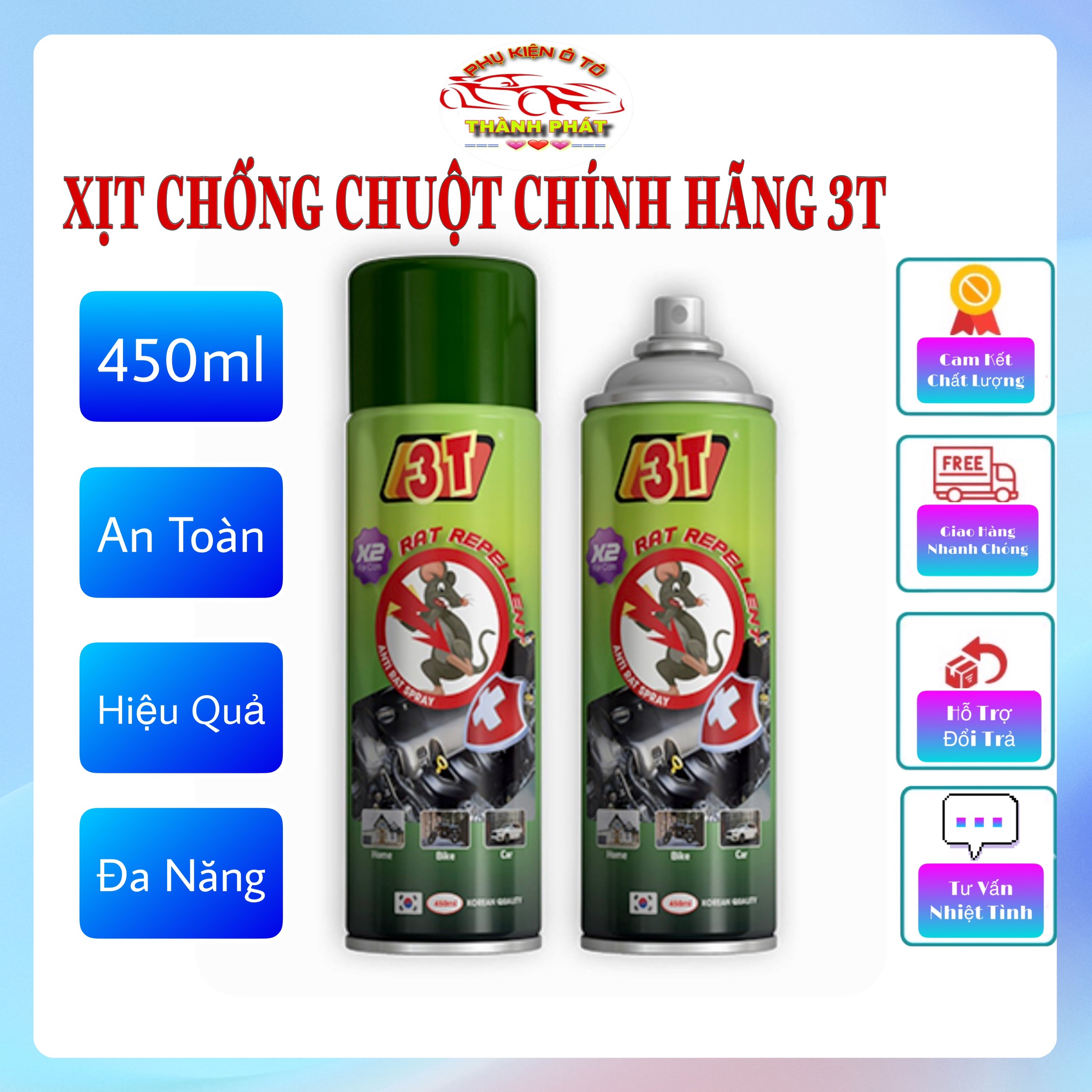 Xịt đuổi chuột khoang máy ô tô chính hãng 3T chế phẩm sinh học nhập khẩu Hàn Quốc dung tích 450ml