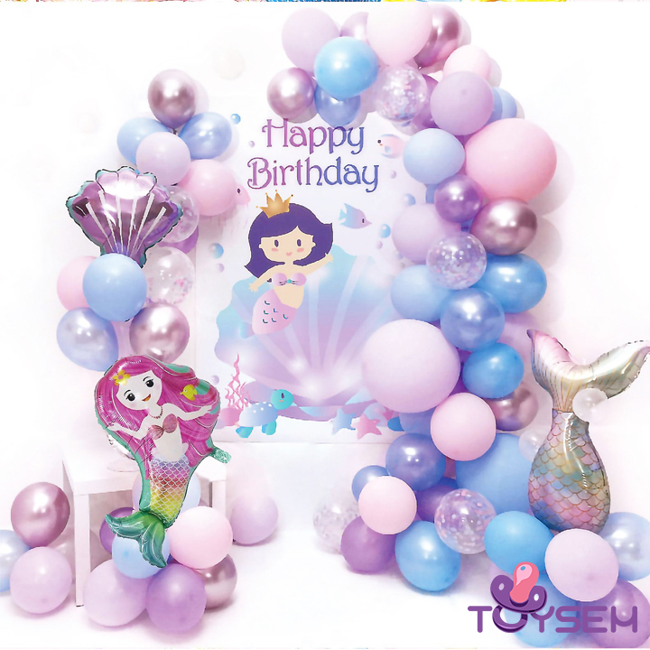 Bộ trang trí sinh nhật nàng tiên cá và đại dương, Đồ trang trí tiệc thôi nôi, Bong bóng happy birthday, đầy tháng, Sét trang trí tiệc cho bé