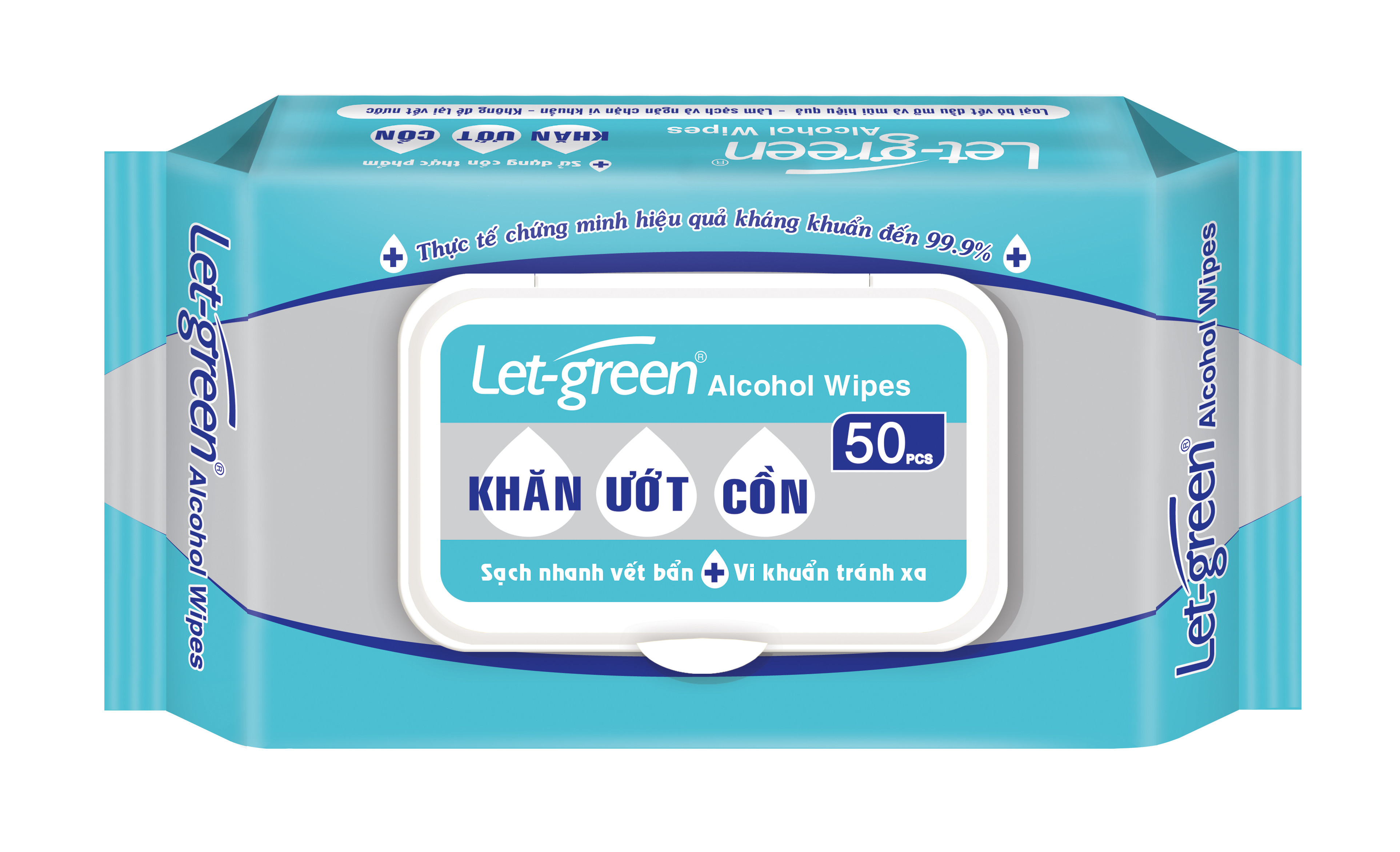 Khăn ướt cồn let-green 50 miếng kháng khuẩn lên đến 99.9%