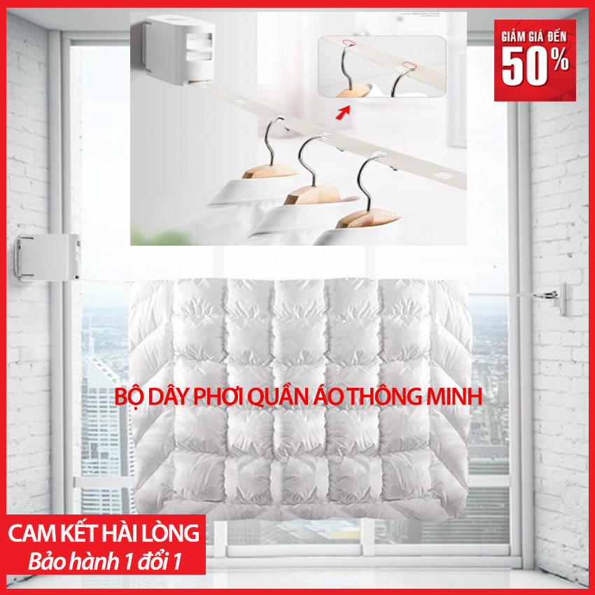 DÂY PHƠI QUẦN ÁO GẮN TƯỜNG DI ĐỘNG ĐA NĂNG; KÉO RÚT KHI KHÔNG SỬ DỤNG; TẬN DỤNG TỐI ĐA MỌI KHÔNG GIAN SẴN CÓ TRONG NHÀ; KHÔNG BỊ XÔ LỆCH QUẦN ÁO; BH 6 THÁNG