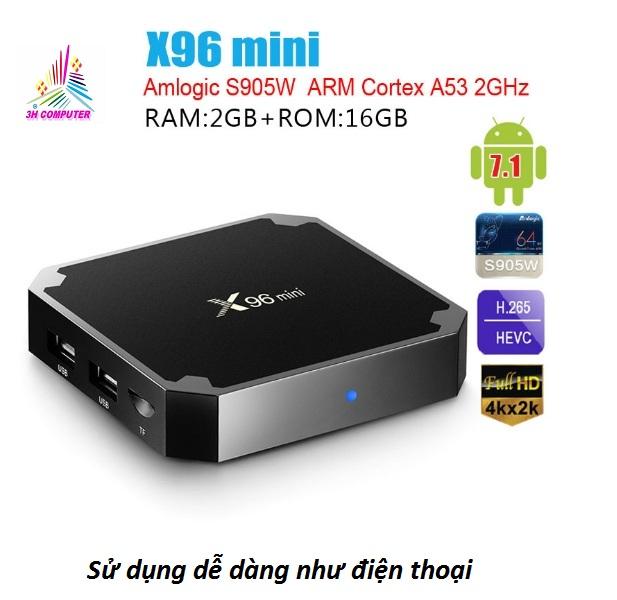 (HCM) Tivi box giá rẻ Android tivi box X96 Mini Ram 2gb Rom 16GB ANROID 7.1.2 4K Máy nghe nhạc smart tv box Amlogic S905W x96mini