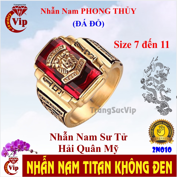 Nhẫn nam mạ vàng sư tử 1973 đá đỏ may mắn | nhẫn nam phong thủy - 2n010a