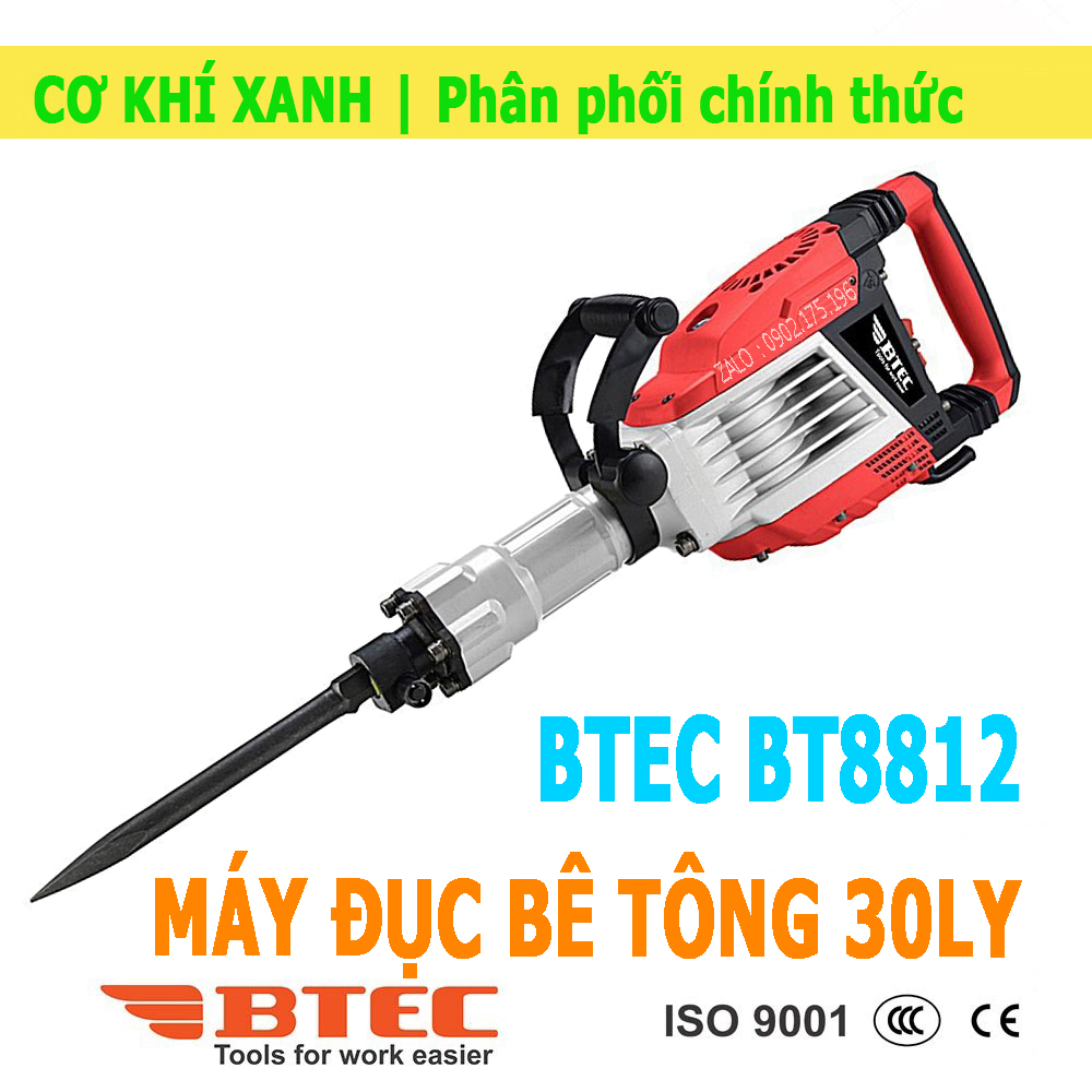 Máy đục bê tông cỡ lớn Btec BT8812 [ Công suất 2000W - Lực đập 55J ] | Máy đục 30ly hạng nặng