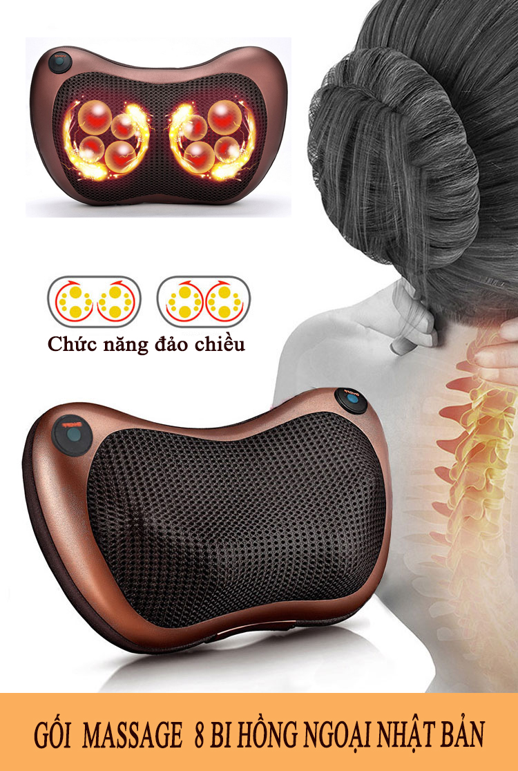 Gối massage , gối massage 8 bi , gối massage thư giãn chống ngủ ngáy , gối massage giảm đau vai gáy .
