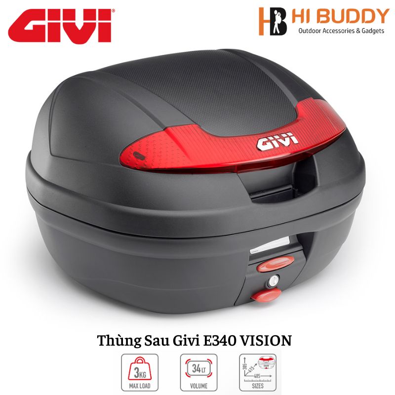 Thùng đựng đồ xe máy givi e340n vision 34l monolock system technology tặng đế đệm mp70n
