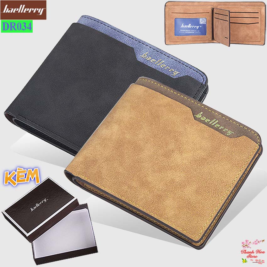 Ví nam mini da PU cao cấp đựng tiền, thẻ, name card màu đen, nâu đẹp - Bóp nam Baellerry dáng ngang nhỏ gọn, đa năng, giá rẻ - Ví da nam - Bóp nam đẹp - thanhhoa.store - DR034