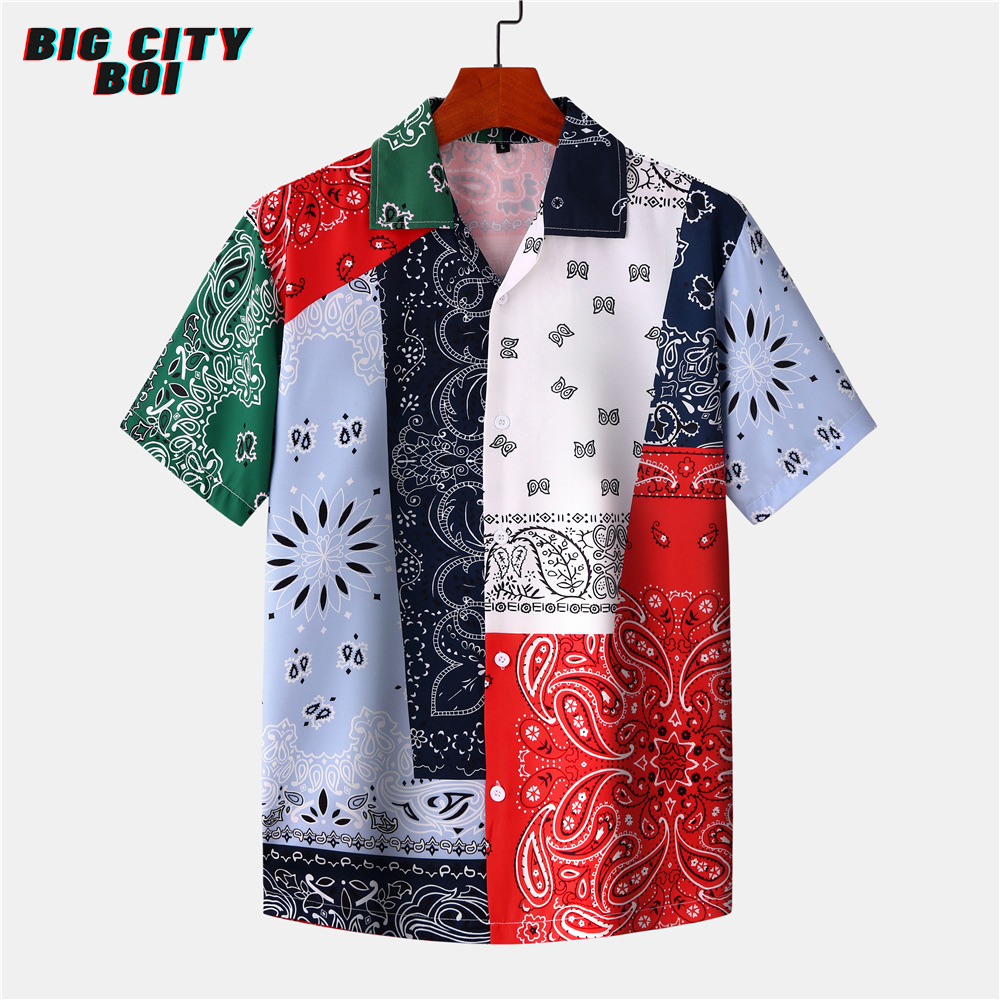 Áo sơ mi hoạt tiết thổ cẩm tay lỡ bigcityboi, vải Lụa thoáng mát, thấm hút, không nhăn, mech cổ cứng form vừa, phá cách, độc lạ năng động