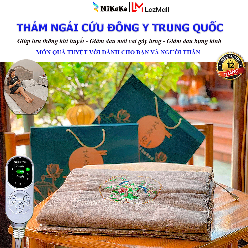 MiKaKo Thảm Ngải Cứu Đông Y Trung Hoa – Đệm Ngải Cứu Giúp Giảm Đau Lưng Vai Gáy, Lưu Thông Khí Huyết – Thư Giãn