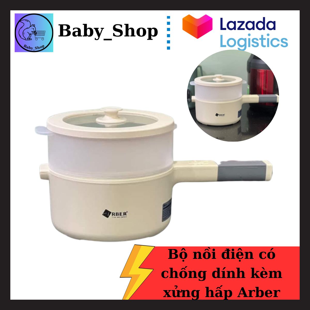 Nồi nấu đa năng, nồi lẩu điện đa năng. nồi điện có chống dính kèm xửng hấp Arber Công suất 700W - nồi điện đa năng mini.