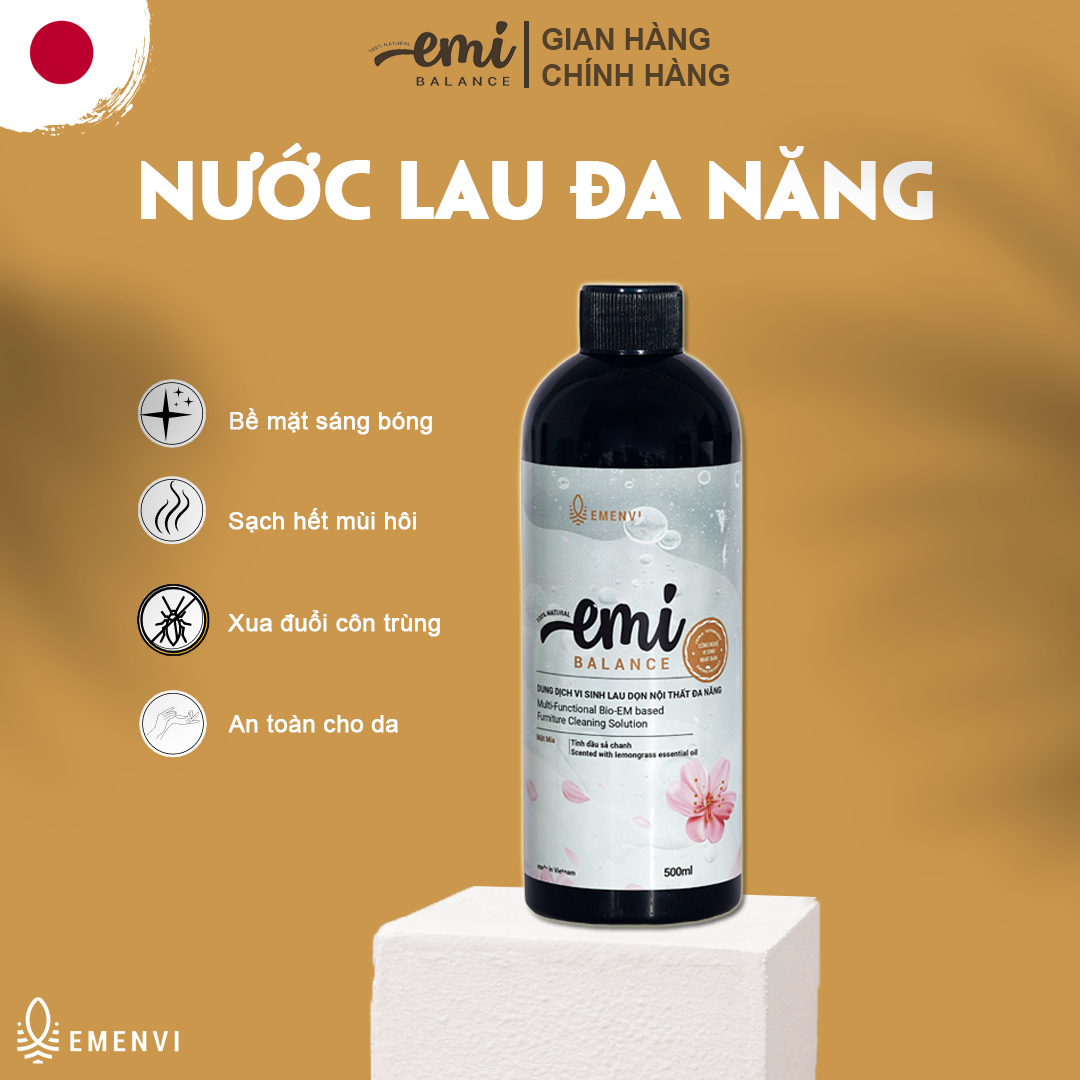 Nước lau bề mặt đa năng EMi Balance vệ sinh nội thất bàn ăn ghế da túi da tủ lạnh giúp làm sạch khử mùi mềm da 500ml