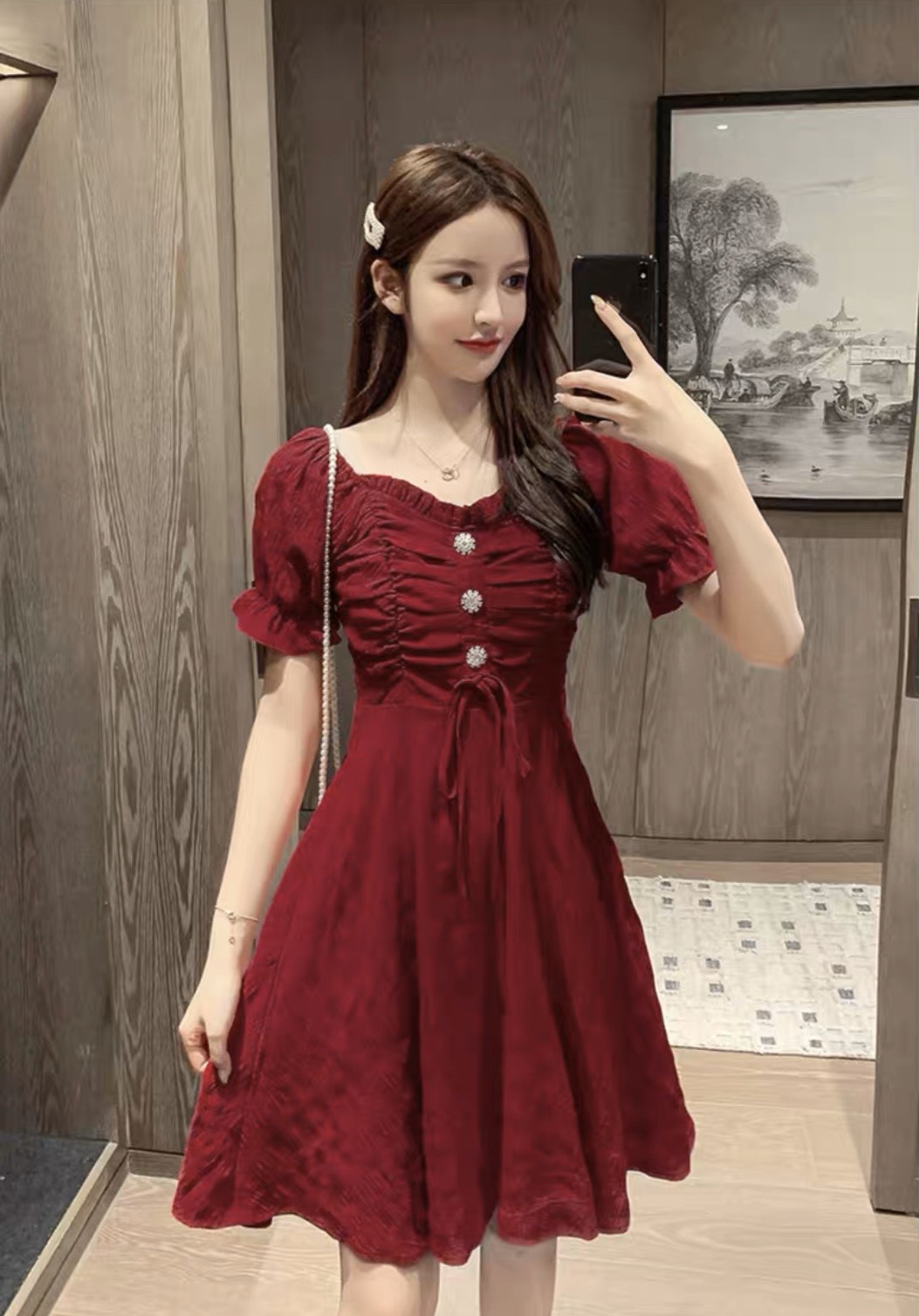 Đầm rút ngực 3 cúc- min dress t186