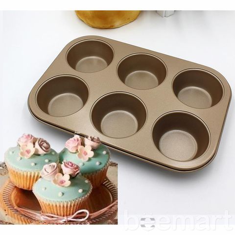 [HCM]KHUÔN CHỐNG DÍNH NƯỚNG BÁNH CUPCAKE 6 Ô - KHUÔN NƯỚNG BÁNH CAO CẤP HÀN QUỐC