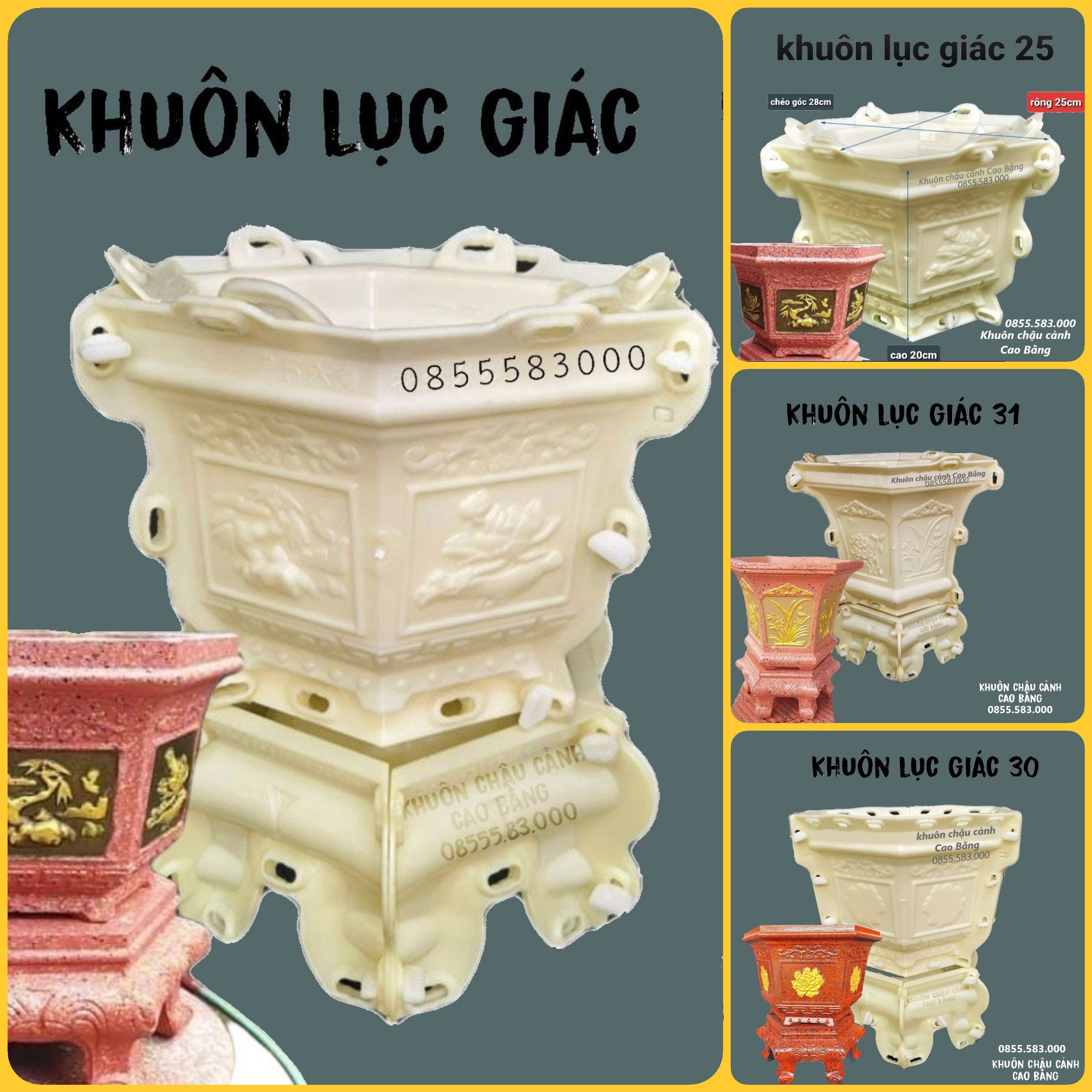 Khuôn đúc chậu lục giác Mini và chân đôn có lòng trong dễ dàng sử dụng cho người mới bắt đầu