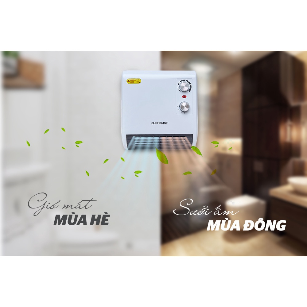 Quạt sưởi nhà tắm sunhouse shd3816w, đa năng 2 chiều ấm áp mùa đông - làm mát mùa hè, công suất 1850 w