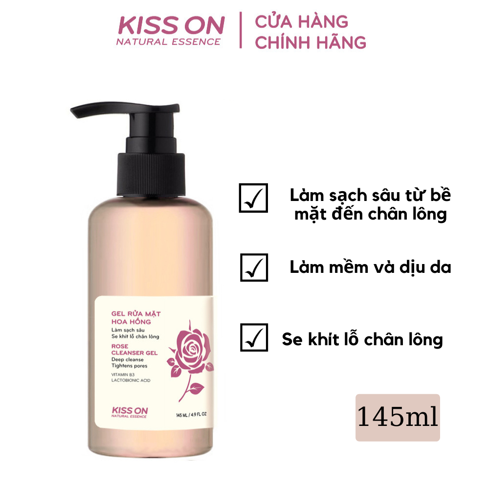 Sữa rửa mặt hoa hồng làm sạch sâu, se khít lỗ chân lông KISSON 145ml, giúp cân bằng ẩm, giúp da mềm mịn và tươi sáng