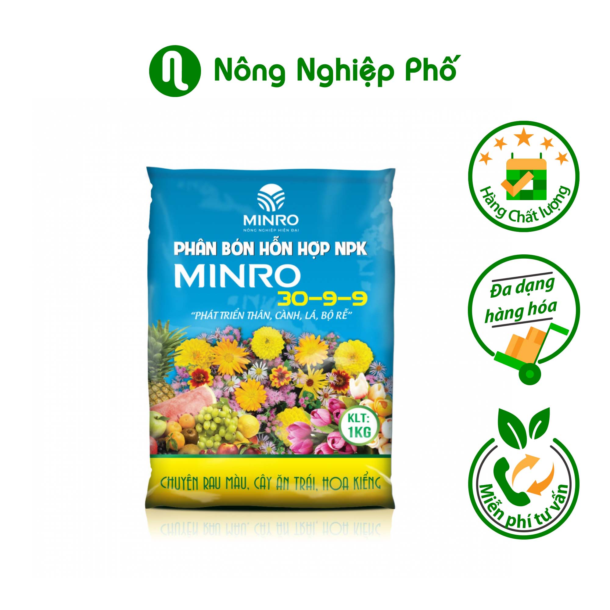 Phân bón NPK Minro 30-9-9 phát triển rễ, thân, cành, lá - Gói 1kg - Nông Nghiệp Phố