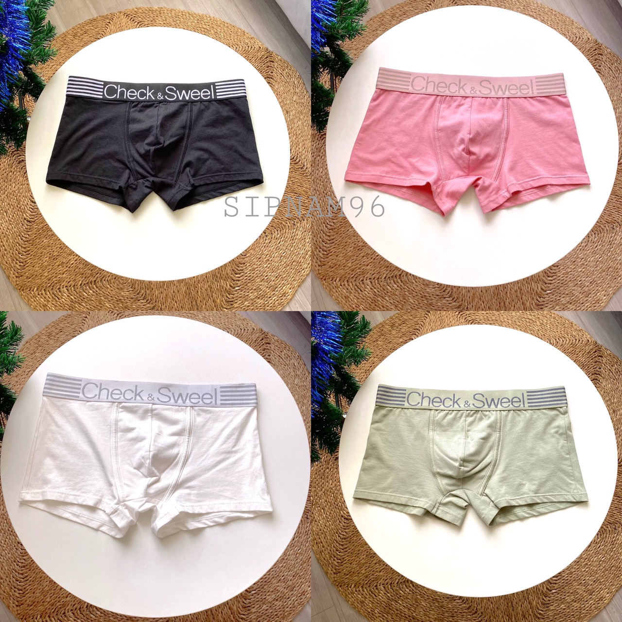 Combo 4 quần lót nam boxer chất vải cotton mềm mịn mát wind check boxer