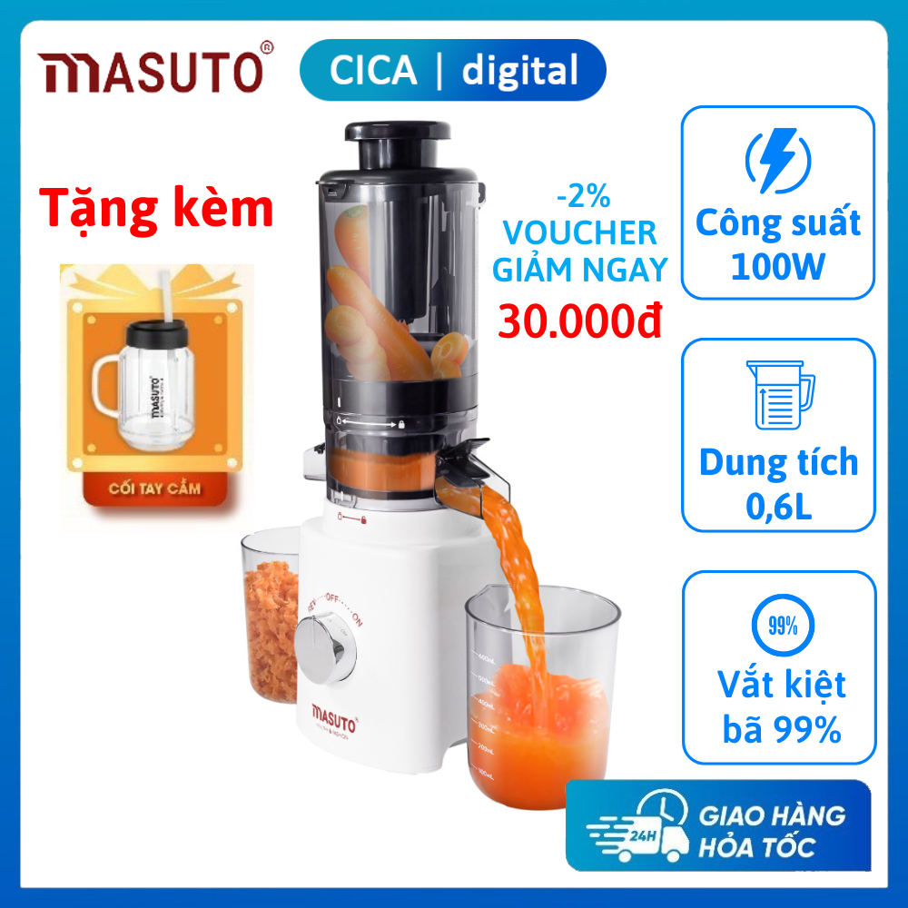  Máy ép chậm trái cây Masuto HEALTHY chính hãng Công suất 100W Dung tích 0.6L Ép kiệt bã đến 99% Bảo hành 24 tháng 