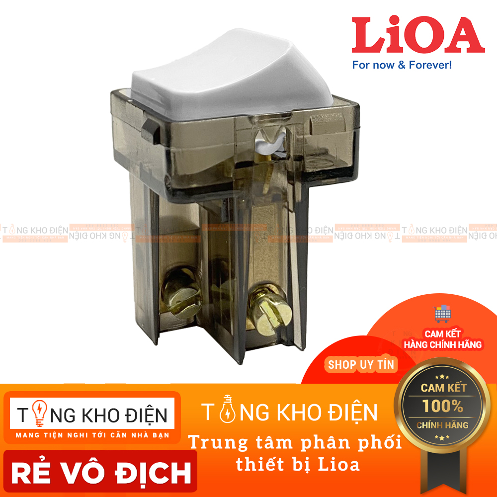 Hạt công tắc vuông 2 chiều LiOA, màu TRẮNG, tiếp điểm ĐỒNG